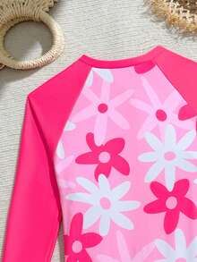 SHEIN New Fashion Tween Girls One-Piece Swimsuit With Colorful Prints - Hot Pink - View 4