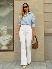 Selenza Quần Jeans Denim Tối Giản Màu Trơn Dành Cho Nữ Mặc Hàng Ngày - trắng - Xem 10