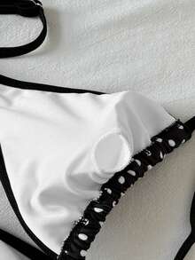 SHEIN Set de 2 piezas de ropa de verano para adolescentes: Top de tirantes con estampado de lunares en blanco y negro combinado con falda-pantalón de traje de baño, clásico y versátil - Blanco y Negro - Ver 3