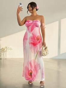 Firerie 大码女士优雅浪漫度假褶皱长裙，度假风扎染印花婚礼季性感沙滩西部度假音乐节夏季波西米亚风长裙 - 彩色 - 查看 5