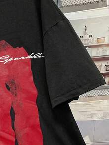 SHEIN 2pcs/Set Teen Boys' Streetwear Casual Black Contrast Color Short Sleeve T-Shirt And Shorts Set,Punk Rock Preppy Style Summer Abstract English Print - Red - View 5