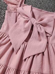 Emery Rose Kids Emery Rose Kids Đầm dệt trơn cổ vuông viền bèo cho bé gái tuổi teen màu be, đầm màu be cho bé gái, đầm màu sâm panh cho bé gái tuổi teen, đầm xếp nếp cho bé gái - Hồng - Xem 6