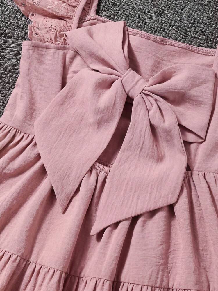 Emery Rose Kids Emery Rose Kids Vestido casual de niña preadolescente con cuello cuadrado tejido liso y volante en el bajo, vestido beige para niñas, vestido beige para niñas pequeñas, vestido champán para niña preadolescente, vestido con volantes para niñas - Rosa - Añade 6