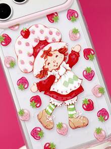 Strawberry Shortcake X SHEIN Cool Black Mobile Phone Case Protector, With Mobile Phone Chain, Suitable For 11-17 Pro Max - Multicolor - View 5