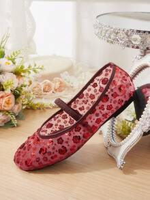 CUCCOO HITCHD Burgundy Mesh Yarn Beads Flower Square Toe Comfortable Soft Simple Commuter Women's Flat Shoes - Rose Red - View 6