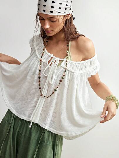 Bohemela Áo thun nữ cổ tròn dệt kim màu trơn, thích hợp cho mùa xuân/hè.