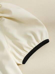 Franclia Đầm đen cổ vuông, tay cánh hoa, cài cúc phía trước, xẻ tà dành cho nữ - Màu be - Xem 7