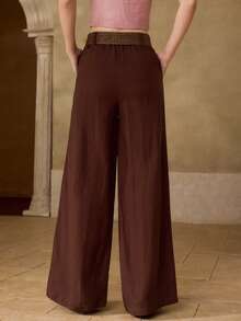 PREMIUM WOMEN'S HIGH WAIST WIDE LEG LINEN PANTS, SPRING/SUMMER - Brown - View 3