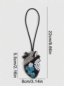 ROMWE 1Pc Gothic Black Heart Bag Charm, Handmade Fabric Patch Pendant, Halloween Decoration Accessory - Black 2 - View 2