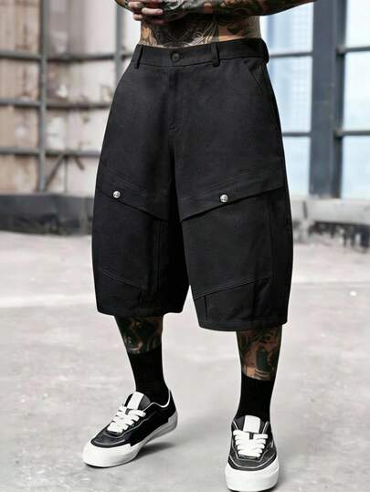 Manfinity Homme Men's Black Retro Casual Loose Fit Versatile Summer Cargo Shorts Black Baggy Jorts Streetwear Pants Baggy Shorts For Men Cargo Shorts For Men Black Cargo Shorts Old Money,Daily Leisure, Weekend Trips, Outdoor Activities, Travel Expeditions, Relaxed Work Environments Or Semi-Formal Occasions, Boyfriend/Husband Gift, Anniversary /Birthday Gift Party Summer Vacation Holiday,Wedding,Spring To Summer,Easter,Y2k,Vintage