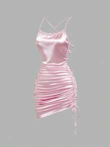 SHEIN Unity Spring Summer New Design Sense High Street Elegant Retro Sexy Slim Fit Elegant Vacation Versatile Comfortable Lace Ruffle Baby Pink Casual Dress - Pink - View 4