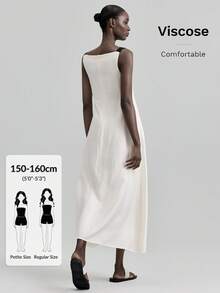 Ontre Petite 2026春夏小码女士长连衣裙，夏季纯色宽松A字版型，撞色肩带，休闲百搭，适合办公室、教师、俱乐部、复古都市风格等场合，梭织面料，通勤、度假、海滩、毕业典礼、下午茶聚会等，小码版型，百搭长裙 - 杏色 - 查看 5