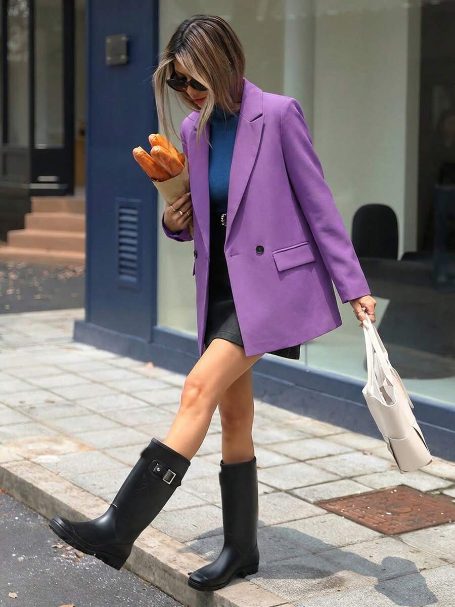 Aveloria Modichic 双排扣翻领西装外套 - 紫色 - 查看 1