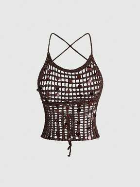 Y2K Sexy Hollow Out Crisscross Backless Halter Neck Knitted Vest Top For Women