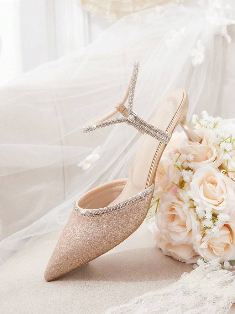 CUCCOO HITCHD Women's Elegant High-Heeled Shoes, Pink Fine Glitter High Heels, Pointed Heel Version, Rhinestone Cross-Strap, Fine High-Heeled Women's Shoes, Weddings, Dinners/Parties/Dates, Sparkling And Eye-Catching Items.