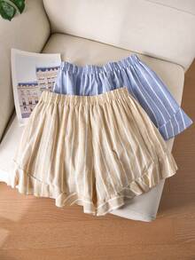 CosyJoli Plus Size Solid Color Shorts With French Ruffle Hem Short Sets 3pcs Short Skirts Short Two Piece Set For Ladies Shorts Casual Commuter Skort - Multicolor - View 2