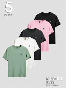 Manfinity Homme 5件/套 男士极简主义Logo T恤 - 彩色 - 查看 2