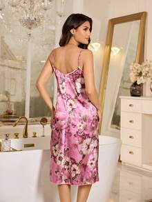LuxeNights Đầm ngủ ren hoa thanh lịch dành cho nữ - Màu Hồng Tươi - Xem 2