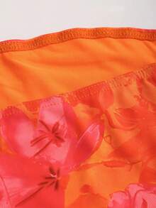 Sweetra 亮橙色网纱印花褶皱紧身连衣裙，美式时尚风格，挂脖设计，适合派对、假日、度假，百搭夏季新品 - 橘色 - 查看 8