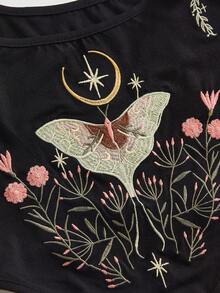 ROMWE Gothic Dark Moth Embroidery Palace Style Square Neck Tight Vest - Black - View 4