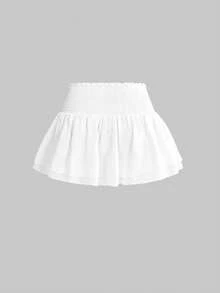ROMWE Avant Elegante conjunto de dos piezas con cintura anudada y mangas abullonadas para mujer, ideal para vacaciones en la isla - Blanco - Ver 7