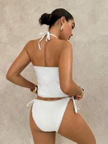 Swim Glamine Elegant White Floral Print Tankini Swimwear Set,French Halter Two Pieces Bathing Suit For Women,Summer,Casual,Pool Party,Vacation,Holiday - White - View 2