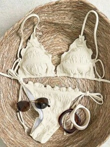 Swim Vcay Women's 2-Piece Textured Ruched Tie-Front Bikini Set, 26SS New Beach Party Resort Style Swimwear - Apricot - View 1