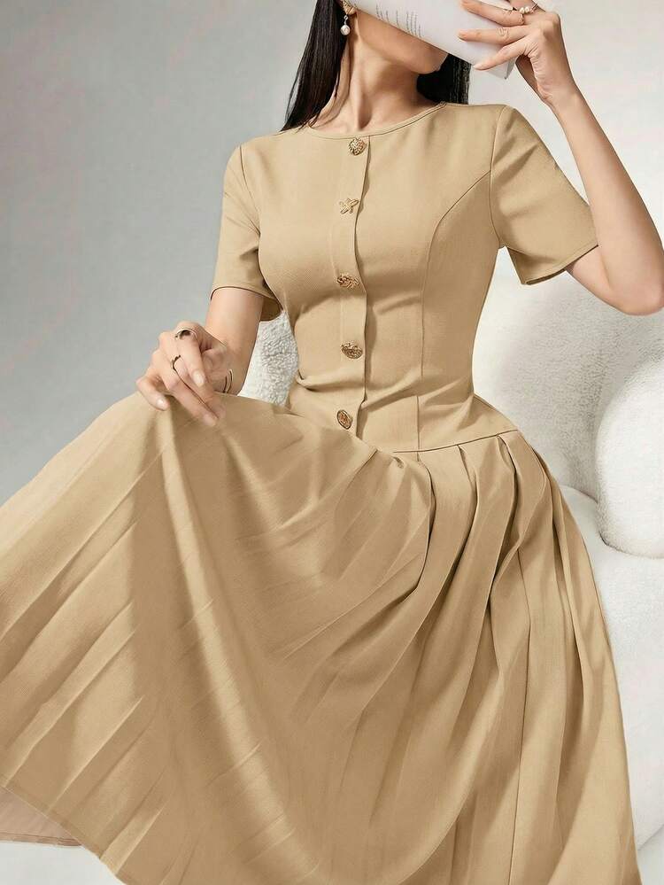 brown korean dress Elegant Retro Brown Tea Length Tulle Prom Dress, Puffy Homecoming Dress US 16 / Brown