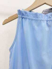 Airaco 女士优雅荷叶边领口及下摆无袖上衣，简约设计，夏季必备 - 藍色 - 查看 3