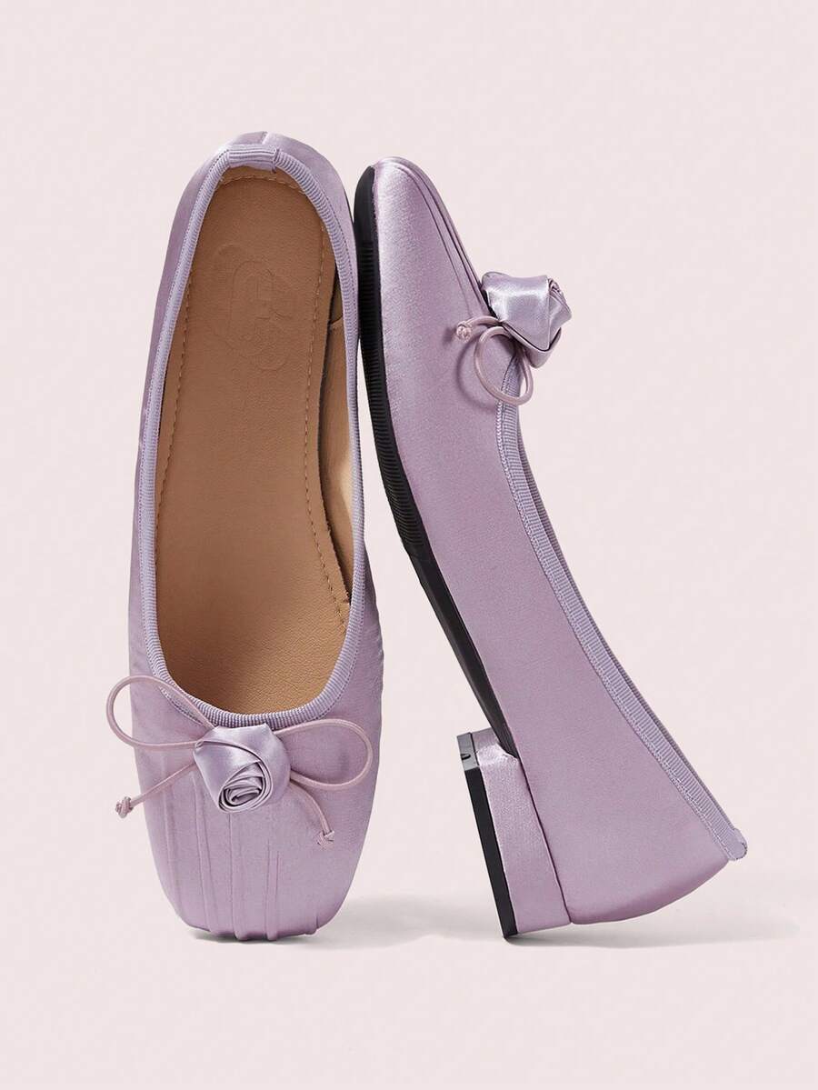 CUCCOO DOLLMOD Women Shoes Bow Buckle Square Toe Comfortable Sweet Satin Light Pink Shoes Daily Commuter Summer Shoes - Purple - View 1