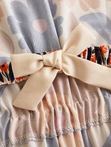 Đầm hở lưng in họa tiết nhiệt đới dành cho bé gái tuổi teen, thích hợp mặc hàng ngày và đi nghỉ mát. - Đỏ - Xem 4