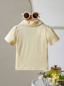 SHEIN Playful Pals Áo polo gân sọc dáng rộng cho bé gái, thích hợp mùa xuân/hè. - Màu vàng - Xem 2