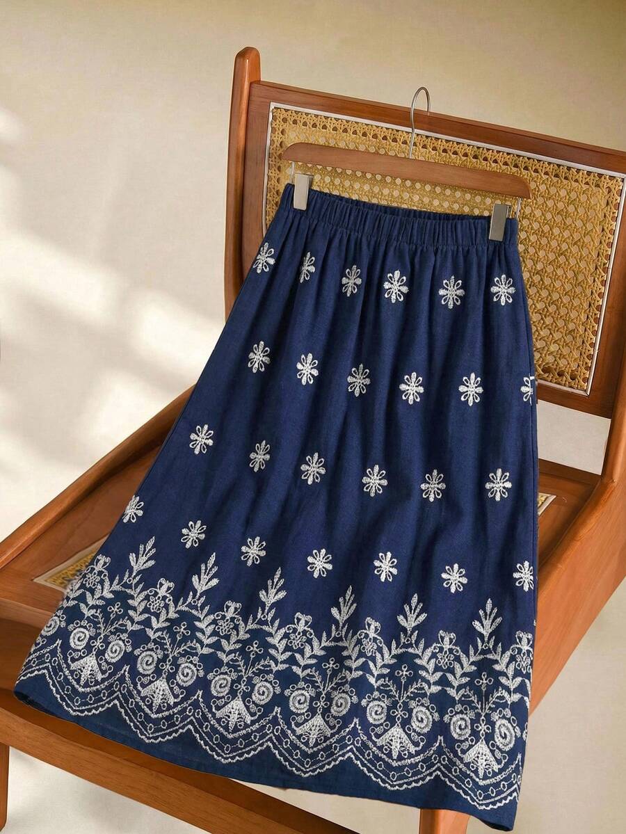 Rusticease Women's Casual Elastic Waist Printed Long Skirt, Summer Long Beach Skirt Blue Cover Up Skirt Long Summer Skirt Boho Skirts For Women Hippie Skirt Beach Cover Up Skirt Bathing Suit Cover Up Skirt Bohemian Clothes For Women Long Skirts For Women Skirts With Embroidery Women's Skirts Bohemian Maxi Skirt Embroidered Long Skirt Women's Long Skirts Elastic Waist Skirt Festival Outfits For Women Embroidered Skirt Beach Skirt For Women - Multicolor - View 1