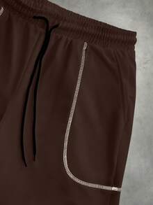 PAVTROS Bộ đồ thường ngày gồm áo thun ngắn tay cổ tròn và quần short cạp chun dành cho nam. - Màu Khaki - Xem 3