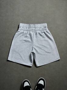 SLATEMANN Grey Men's Casual Shorts With Side Stripes And Letter Embroidery Design - Light Grey - View 2