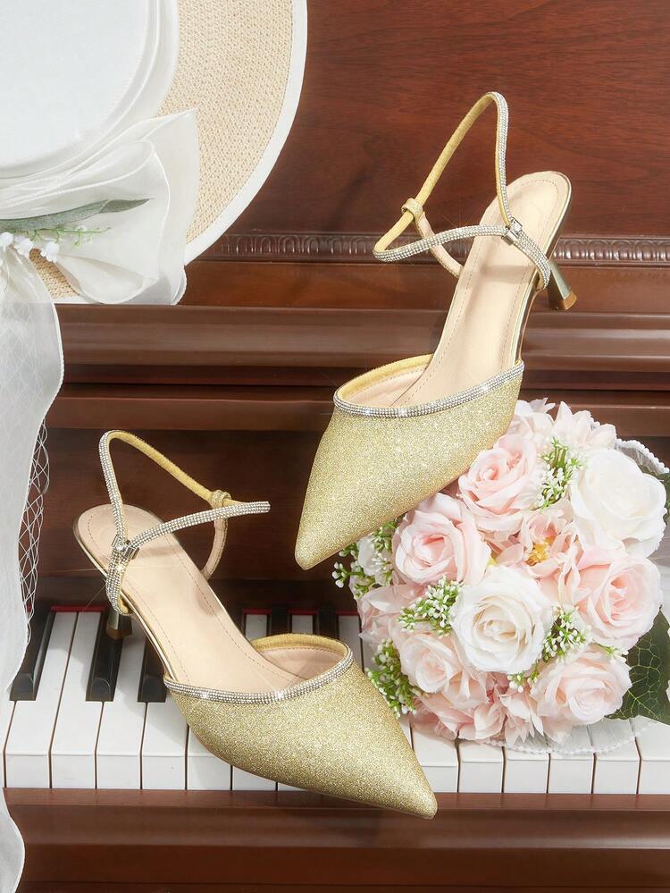CUCCOO HITCHD Ladies Elegant High-Heeled Shoes, Gold Gradual Change Sequined High Heels, Pointed Heel Version, Rhinestone Cross-Strap, Stiletto-Heeled Women's Shoes, Weddings, Dinners/Parties/Dates Shiny Eye-Catching Items