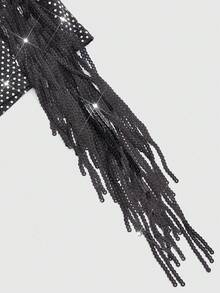 ROMWE Short mini à franges pailletées ultra taille basse avec laçage sexy rétro Y2K, convient pour l'été, la plage, la cérémonie de remise des diplômes, Pâques, les concerts, les vacances, les fêtes, le punk de rue, les festivals de musique et autres occasions - Noir - Voir 10