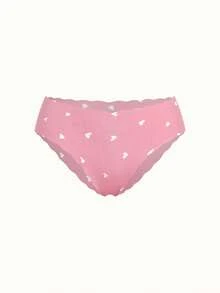3pcs Women's Panties With Lovely Heart Print, Ruffled Trim, Soft & Smooth Fabric, Comfortable Casual Underwear - Multicolor - View 3
