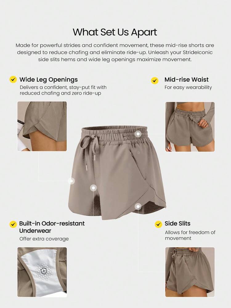 3" VitalSwift Sleek Strides Lightweight Quick-Dry Stretchy Odor Control Side-Split Hem Zipper Pocket Shorts Training Tennis Running Workout Gym Wear