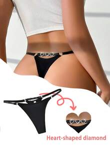 MidnightGlam 女士水钻镂空简约舒适丁字裤 - 黑色 - 查看 2