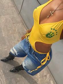 StreetHx Fashionable Casual Street Style Distressed Low Waist Loose Denim Shorts - Medium Wash - View 6