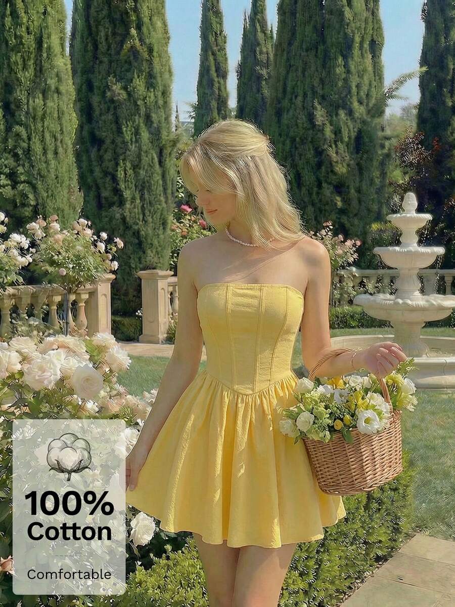 Skyraze Vestido mini tubo de unicolor casual para mujer, verano - Amarillo - Ver 1