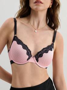 Hourtrue Sujetador con aro y efecto push-up de encaje para busto pequeño para uso diario CASUAL para verano para verano - Rosa - Ver 6