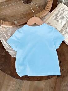 Tricou scurt de bază confortabil pentru fete, de primăvară și vară, la modă casual, creativ, personalizat, proaspăt, drăguț, minimalist, cu rață, albastru și alb, în carouri, cu fundă, model decorativ, imprimat, potrivit pentru ținute zilnice de primăvară, vară și toamnă - Roz fierbinte - Vizualizare 2