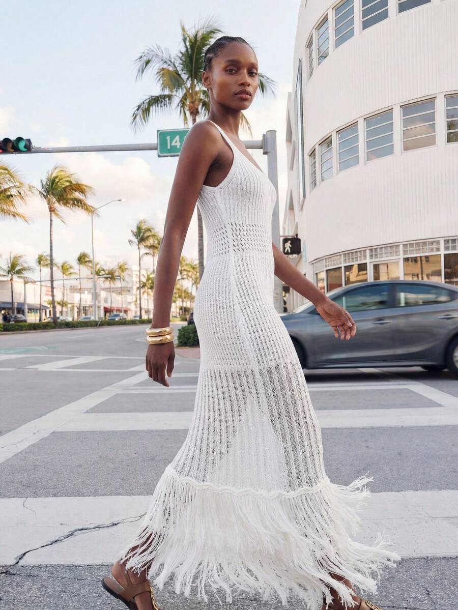 Maija 女士无袖针织连衣裙 - 白色 - 查看 1