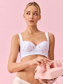 Bonmuse 1 件女士网眼刺绣文胸，柔软舒适宽肩带钢圈聚拢调整文胸 - 白色 - 查看 5
