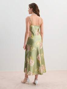 2023性感冰丝女士夏季细肩带睡衣，简约性感家居服，高档时尚长肩带长款睡裙，圣诞节 - 綠色 - 查看 2