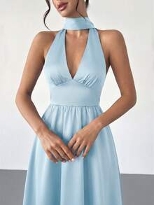 Firerie 女士复古V领露背系带中长连衣裙，适合情人节、音乐会、演出、约会、派对、婚礼等场合，性感优雅，通勤、返校、度假、海滩等浪漫场合皆宜。 - 淺藍色 - 查看 4