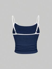 ROMWE J-Fashion Women Cute Deer Embroidered Lace Camisole Top And Deer Print Shorts Set - Navy Blue - View 4