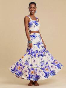 Travachic Women's Tropical Plant Print Thick Strap Tank Top And Skirt Set, Vacation - Multicolor - View 5